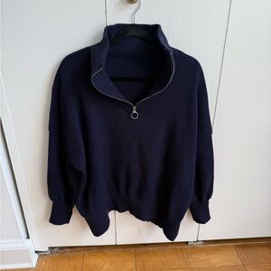 Navy zip collar oversized slouchy pullover size: small
